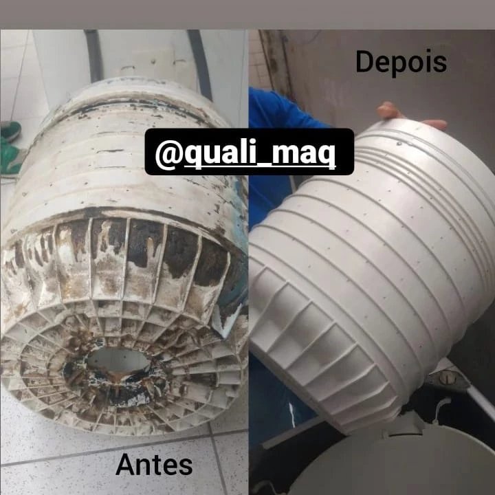 Cesto de lavadora antes e depois da higienização